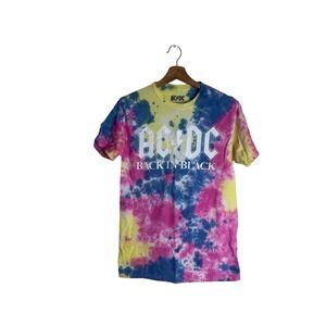AC/DC T-Shirt ladies Back In Black Hells Bells Tie Dye Pink Yellow Blue Size S
